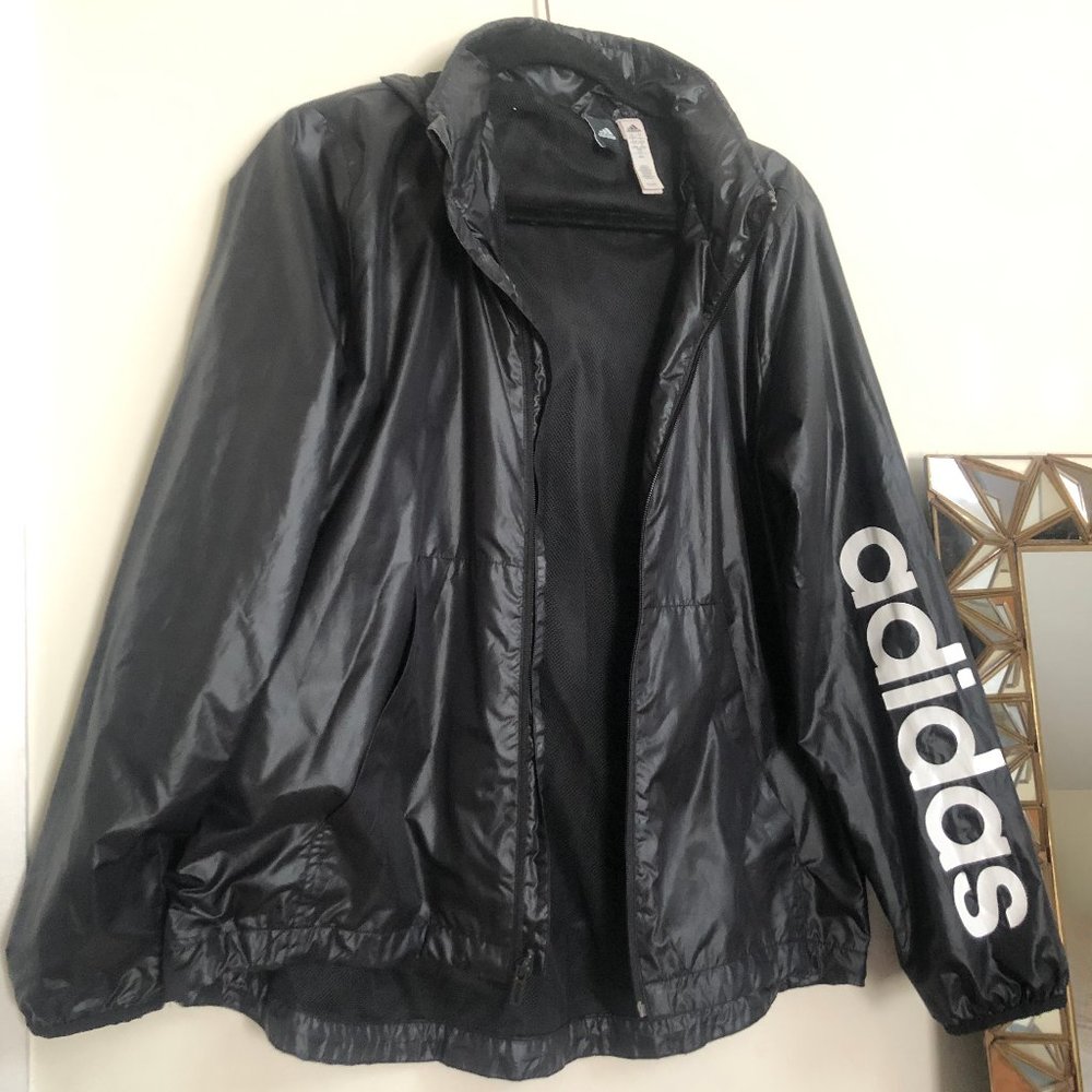 ADIDAS WINDBREAKER JACKET SIZE L BLACK HOODED